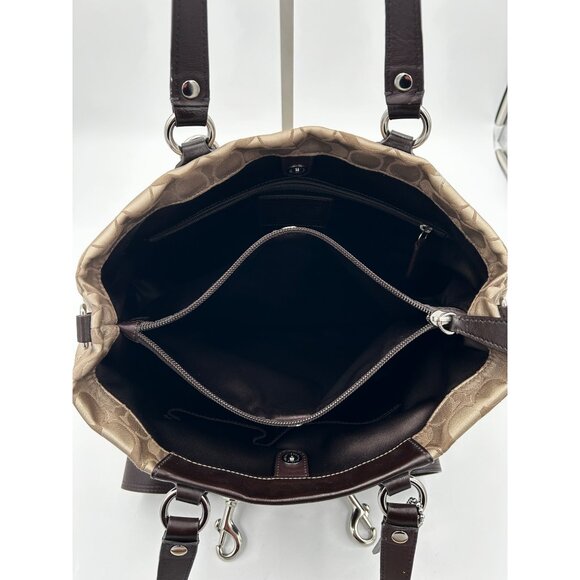 COACH Signature Stripe Pleated Tote Women’s Bag Khaki Brown F15510 - Picture 7 of 13